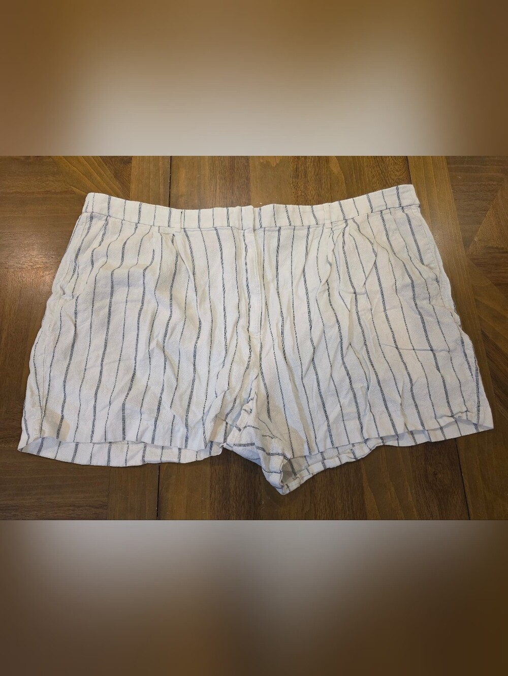 Old Navy High Rise Adjustable Waist Navy Stripe Shorts Sz 3X Linen Blend